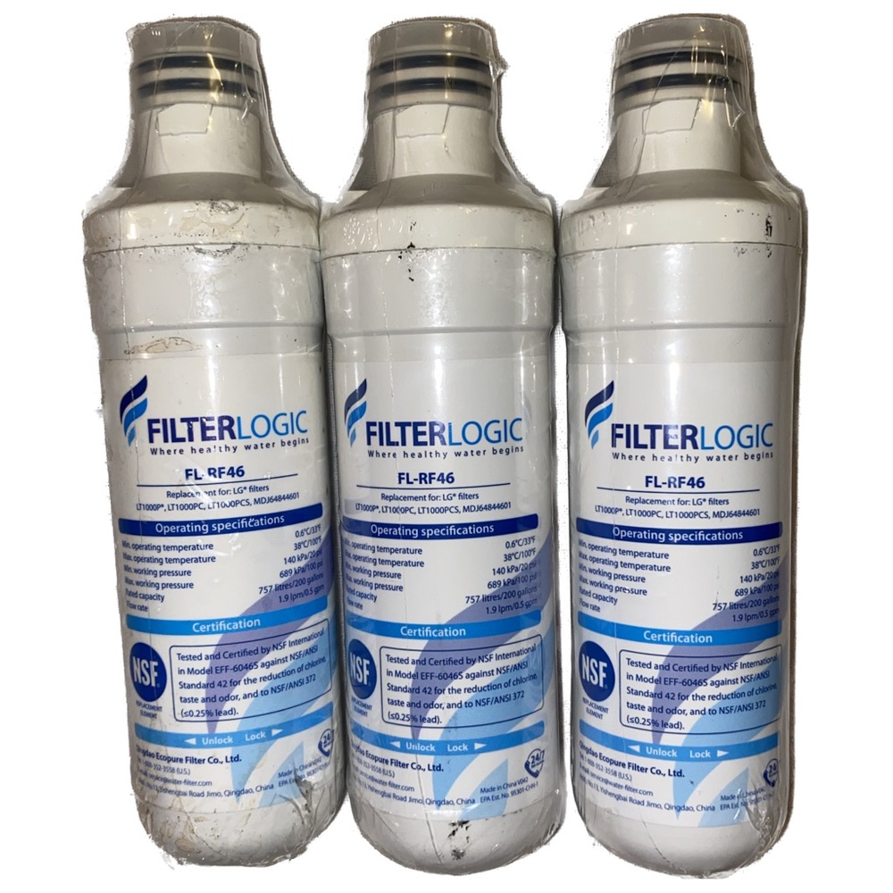Filterlogic FL-RF46 Refrigerator Water Filter Replacement for LG & Kenmore, 3 PK